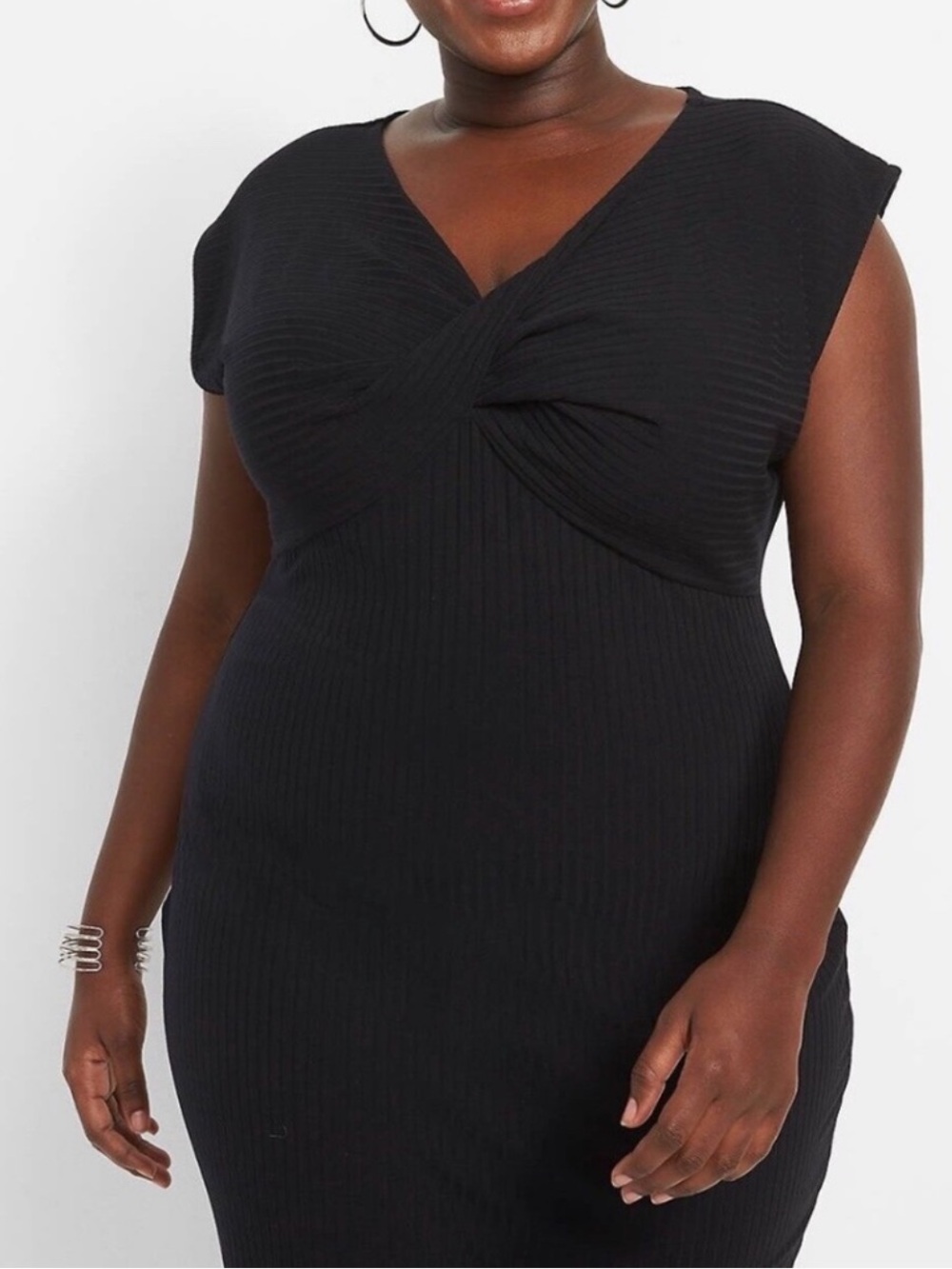Lane Bryant Chic Black Twist-Front Ribbed Midi Fitted Dress Plus Size 14 16